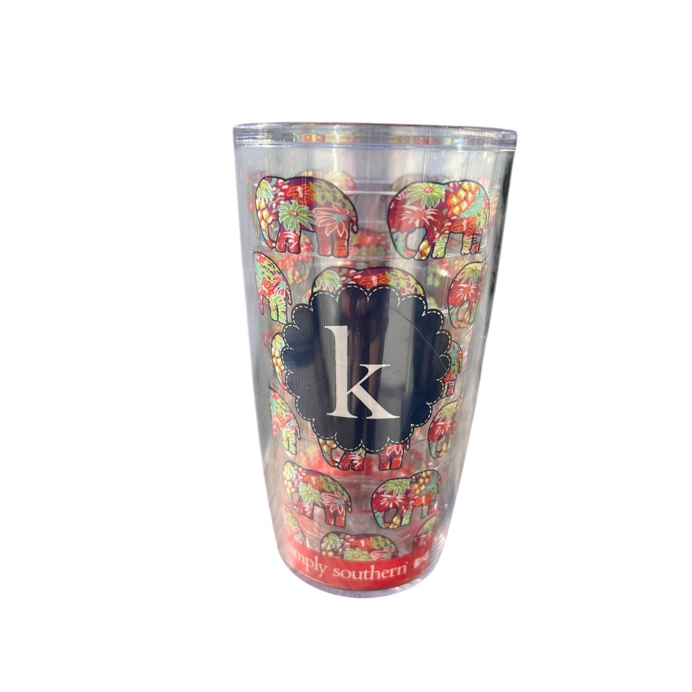 Simply Southern 16oz Tervis Tumbler Elephants Monogram‎ K No Lid